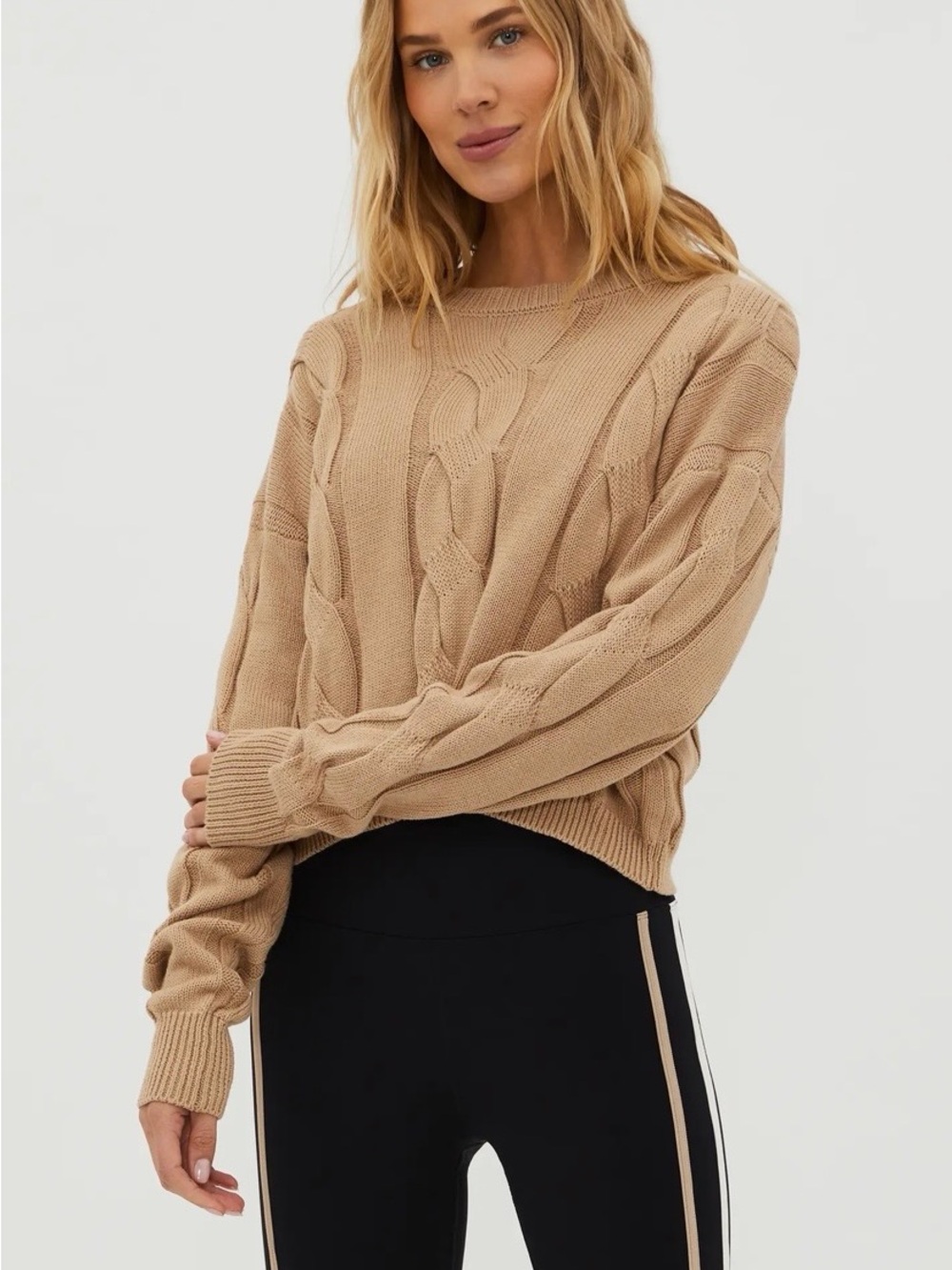 Beach Riot Neutral Beige Cotton Crewneck Sweater